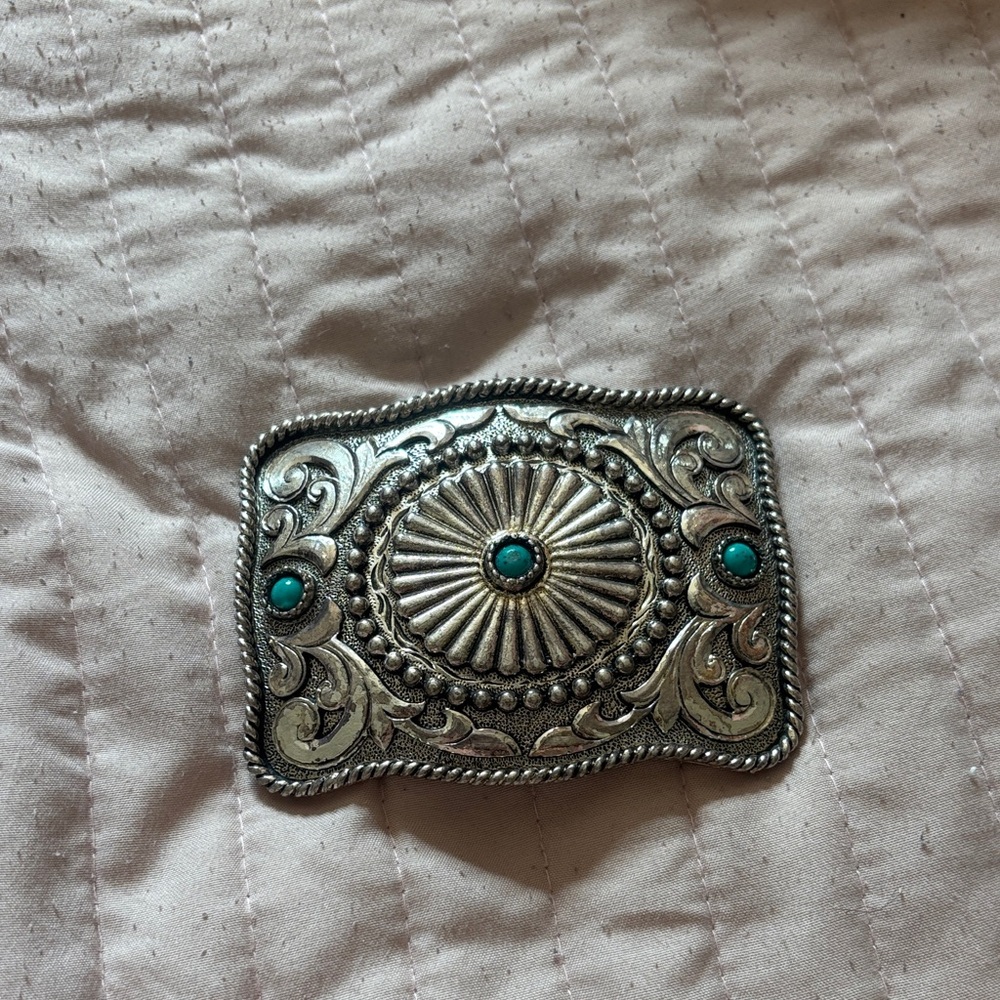 Silver and Turquoise Belt Buckle
